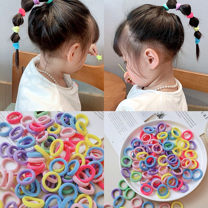 Children's hair tie girls headband Don't hurt hair Headbands Colorful Elastic Hair Tie Nylon Scrunchie Hair Rope 100pc