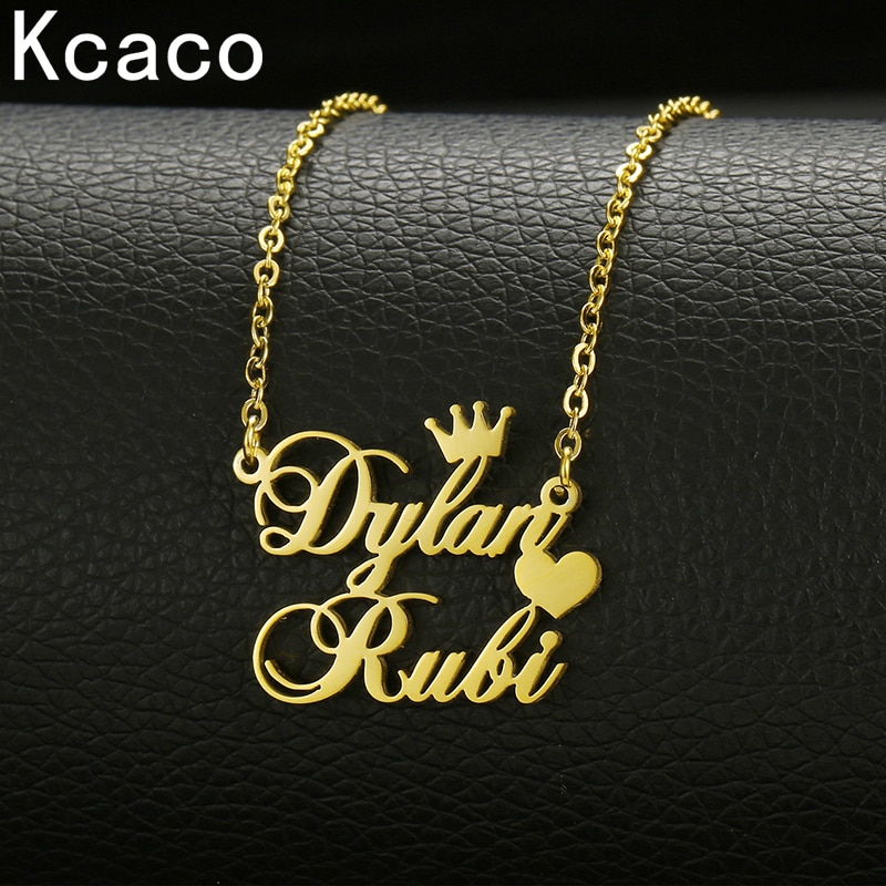 Customized Double Name Heart Necklace with Crown for Women Personalized Stainless Steel 2 Names Pendant Necklaces Couple Gift