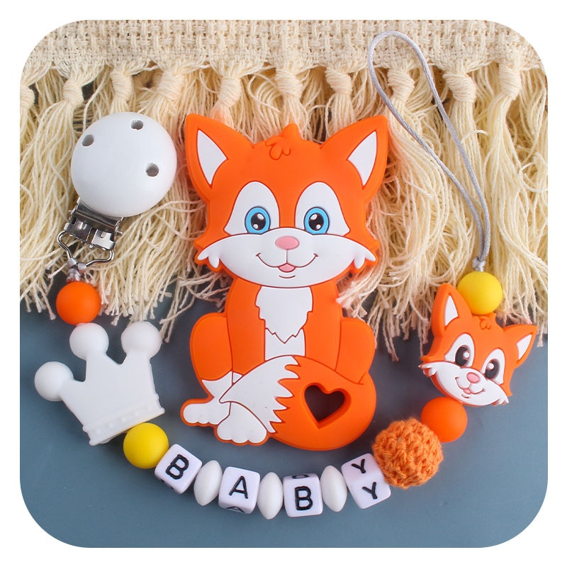 Handmade Personalized Name Pacifier Clips civet cat Silicone Holder Chain chupetero Silicone Pacifier Chains Set Baby Teether