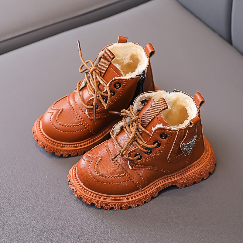 Winter Kids Snow Boots Plush Warm Little Girl Shoes Non-slip Boys Sneakers Thicken Children Leather Cotton Boots STP059