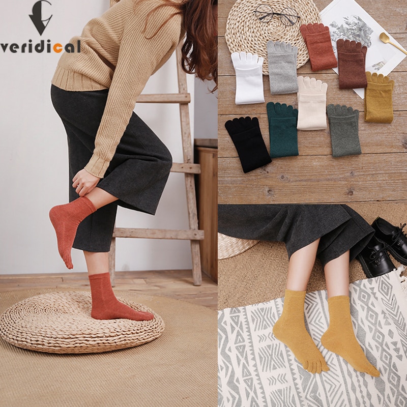 Cotton Five Finger Short Socks For Woman Girl Anti-Bacterial Breathable Colorful Soft Elastic Harajuku Socks With Toes Hot Sell