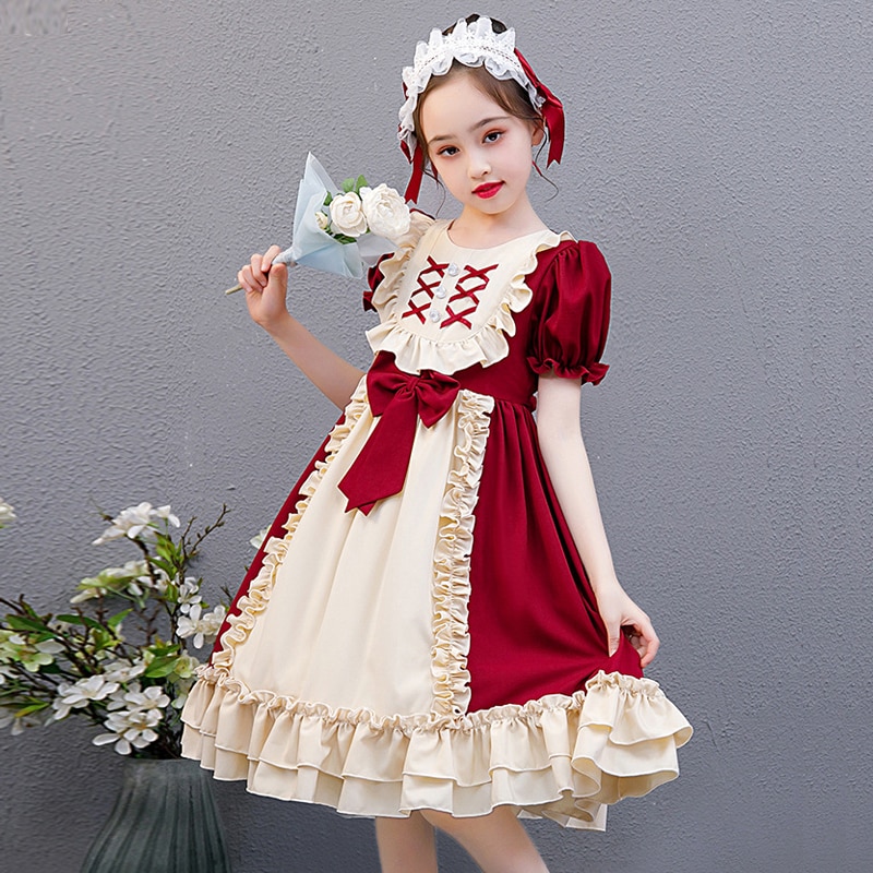 Kids Lolita Style Dress for Teen Girls Puff Sleeve Cosplay Halloween Costumes Children Carnival Fancy Ball Gown Princess Dress