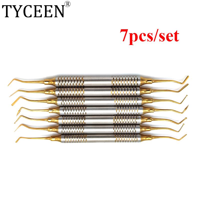 7pcs Dental Composite Resin Filling Spatula Titanium Plated Head Resin Filler Set Thick Handle Restoration Set Dental Instrument