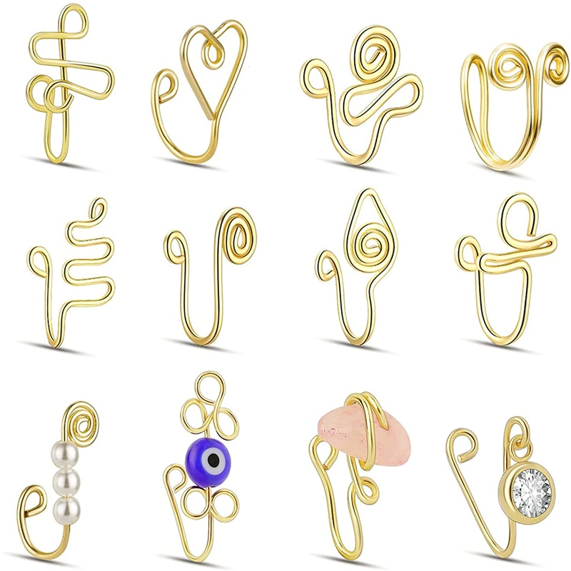 African Nose Cuff Non Piercing Clip On Nose Ring for Wome Crystal Pearl Nose Cuffs Fake Nose Cuff Set for Women and Girls