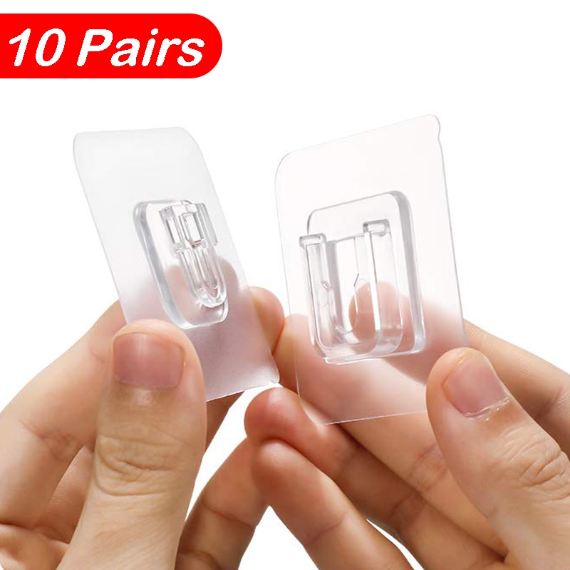 5/10 Pairs Double Sided Adhesive Wall Hooks Hanger Strong Transparent Suction Cup Sucker Kitchen Bathroom Wall Storage Holder