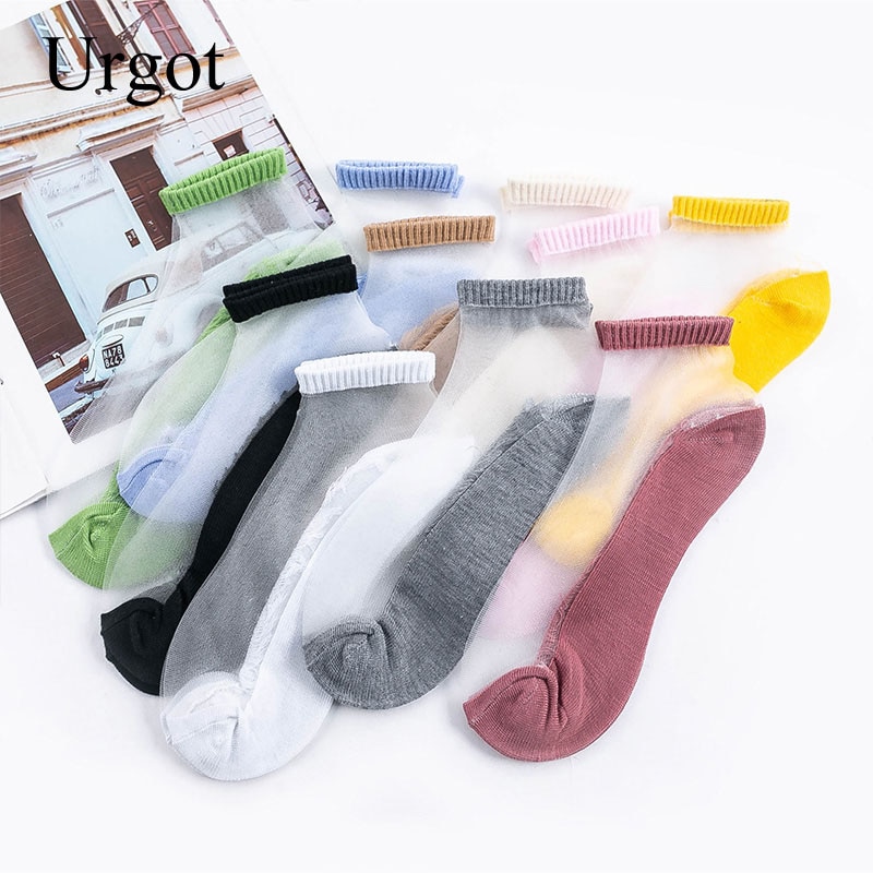 Urgot 5 Pairs/Lot Summer Women's Socks Ankle Ultra-thin Silk Transparent Glass Fiber Fashion Harajuku Cute Socks Drop Shipp