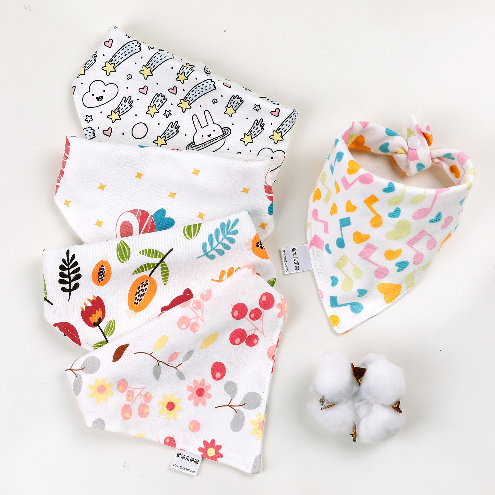 100% Cotton Baby Bibs Baby Feeding Bibs Apron Triangle Cute Baby Bibs Girls Boys Cartoon Feeding Scarf Bib Collar Bib Burp Cloth