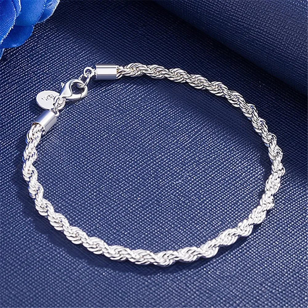 Hot charms 4MM Twisted rope chain 925 Sterling silver Bracelets for man woman Fashion classic