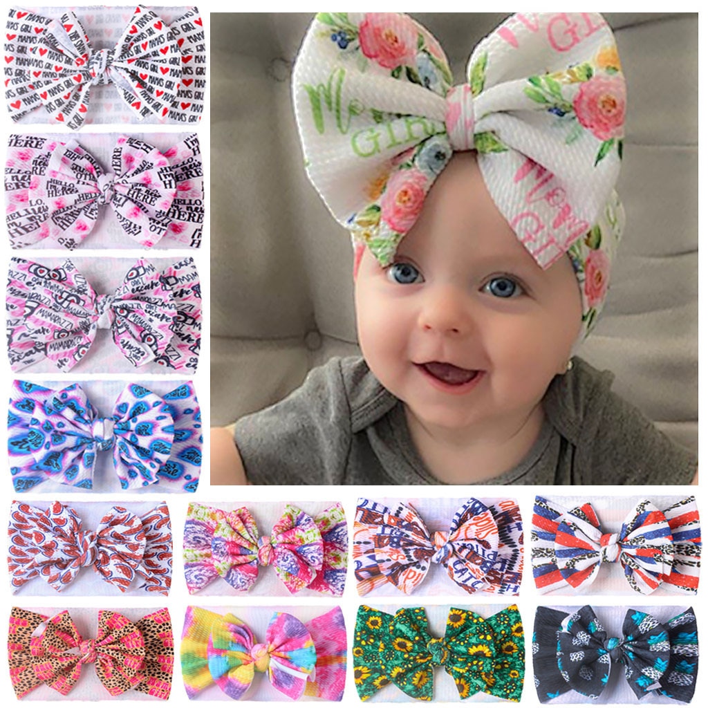 New Hair Accessories For Children DIY Fabric Hair Band Baby Print Bow Hair Band Turban Hair Band