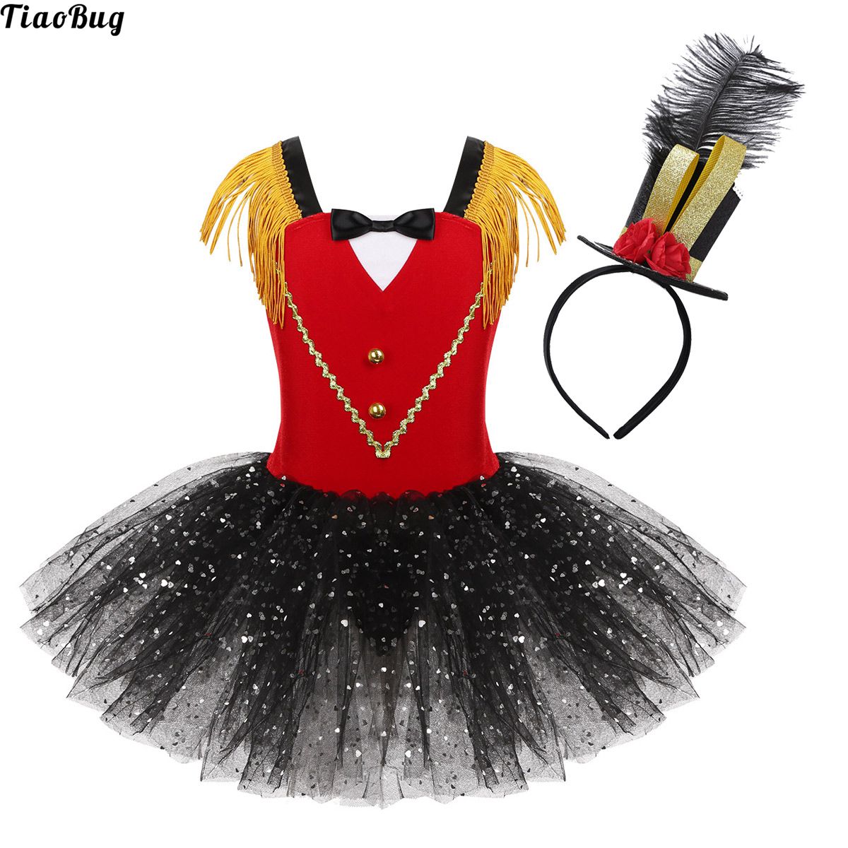 TiaoBug Kids Girls Carnival Halloween Cosplay Circus Ringmaster Costume Tutu Dress With Steampunk Mini Top Hat Fascinator