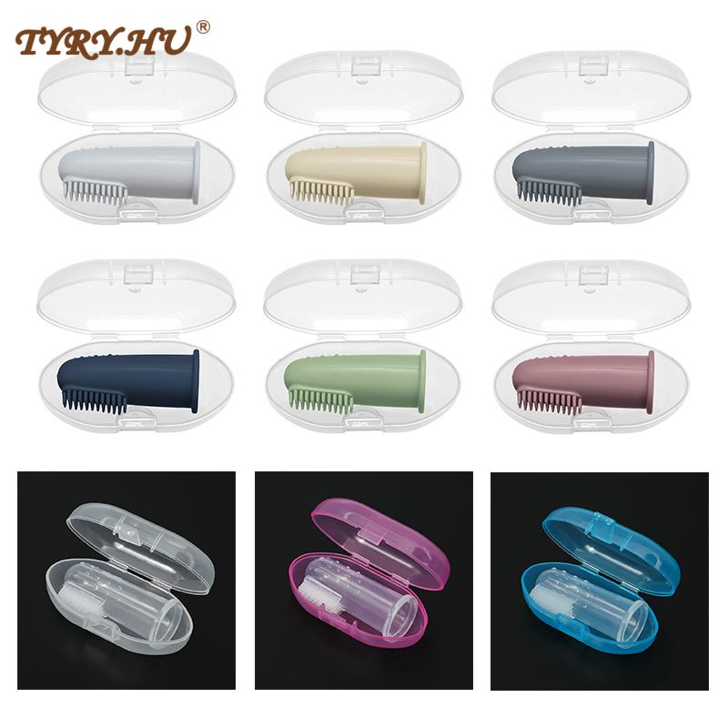 1set Finger Toothbrush Baby Silicone Toothbrush+Box Children Teeth Clear Soft Silicone Infant Tooth Brush Rubber Cleaning