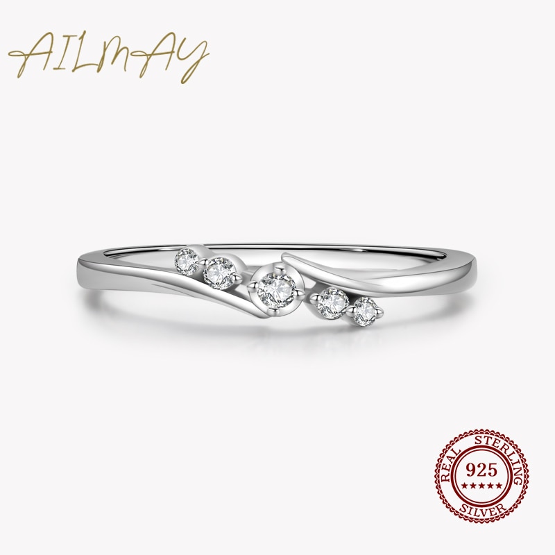 Ailmay 100% 925 Sterling Silver New Fashion Clear Zircon Irregular Stackable Finger Ring For Women Minimalist Fine Jewelry