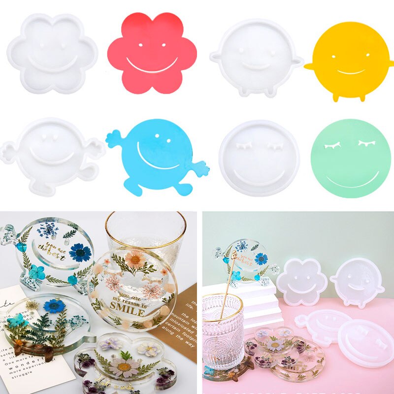 Smiley Face Coaster Resin Molds DIY Home Decorations Making Tools Clear Mold Make Your Own Coaster Craft Resin Art Supplies