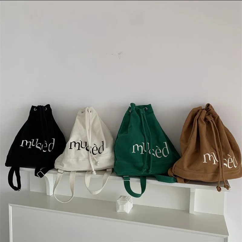 Backpack Embroidered Women's Backpacks Canvas Drawstring School Bags for Teenagers Casual Backpacks
