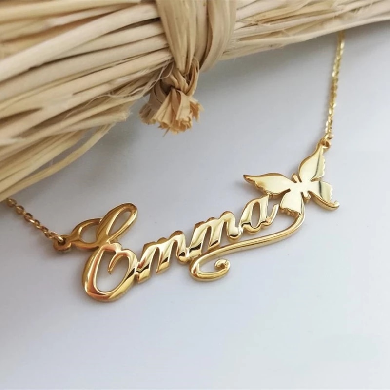 Custom Butterfly Name Necklace For Women Personalized Heart Ribbon Stainless Steel Chain Pendant Best Birthday Gifts Jewelry