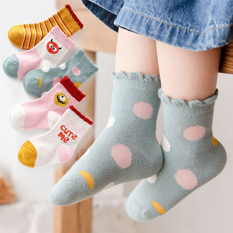 5PairsLot Baby Socks Autumn Winter Spring Kids Boys Cotton Socks Stripe Sports Socks Girls Cute Cartoon Clothes Accessories