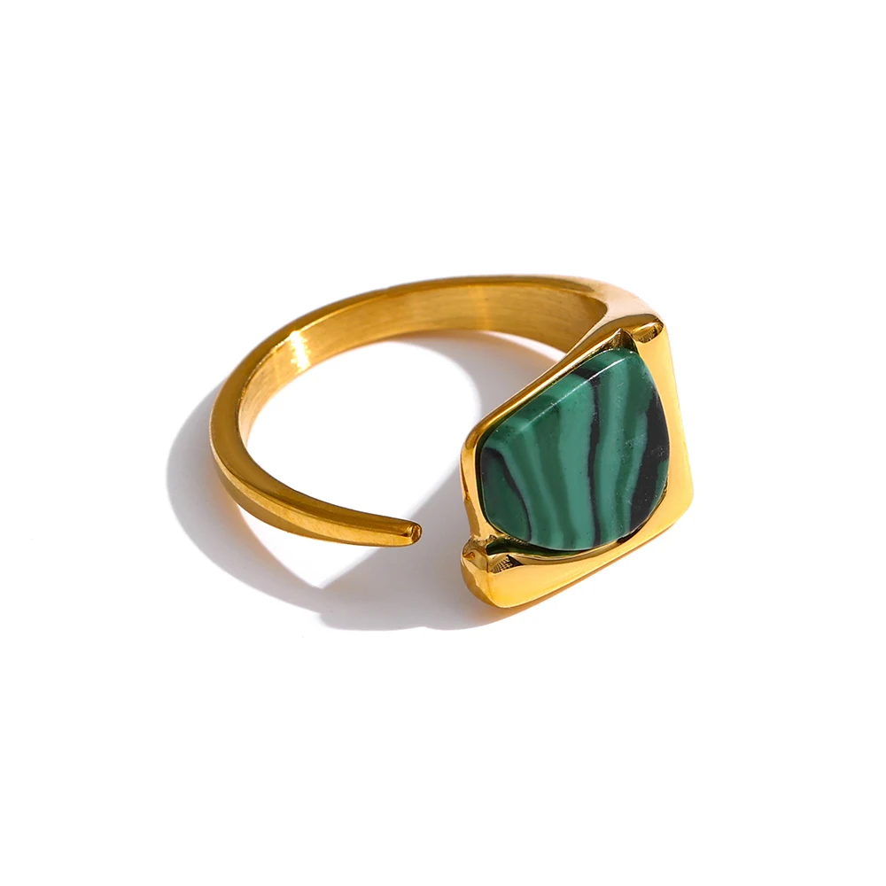 Yhpup New Stainless Steel Women Ring Jewelry Vintage Natural Stone Opening Metal Finger Ring joyería