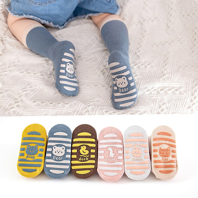 0-3 Years Newborn Baby Socks Cartoon Animal Silicone Anti-slip Children Socks Soft Cotton Autumn Winter Boys Girls Toddler Socks