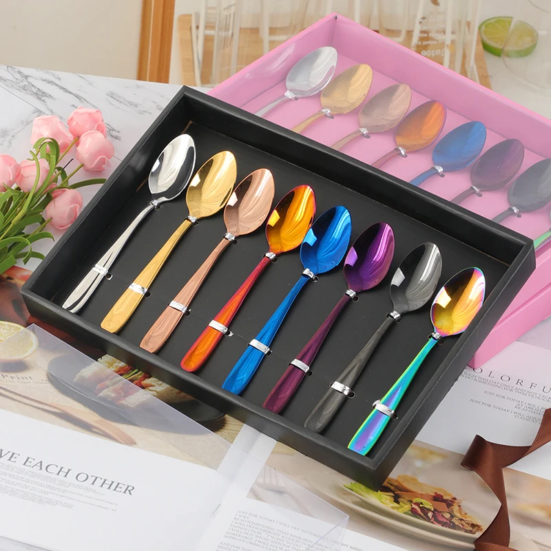 8Pcs Luxury Coffee Spoons Set Stainless Steel For Party Christmas Gift Dessert Ice Cream Tea Spoons