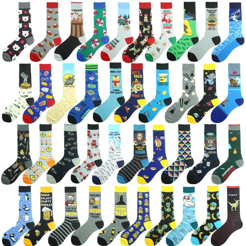 Design Happy Funny Socks Men Alien Pizza Beer Game Milu Deer Christmas Sokken Jacquard Hip Hop Crew Chaussette Unisex Skateboard