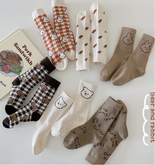 1-8Year 3 Pairs 2021 autumn and winter plaid children's tube socks cute baby socks