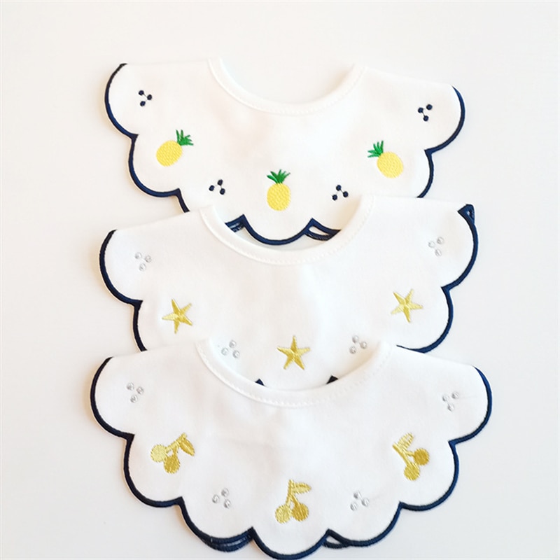 Infant Baby Girl Boy Bib Kid Toddler Dinner Food Feeding Embroidery Cotton Burp Cloths Saliva Towel Cute Baby Fake Collar