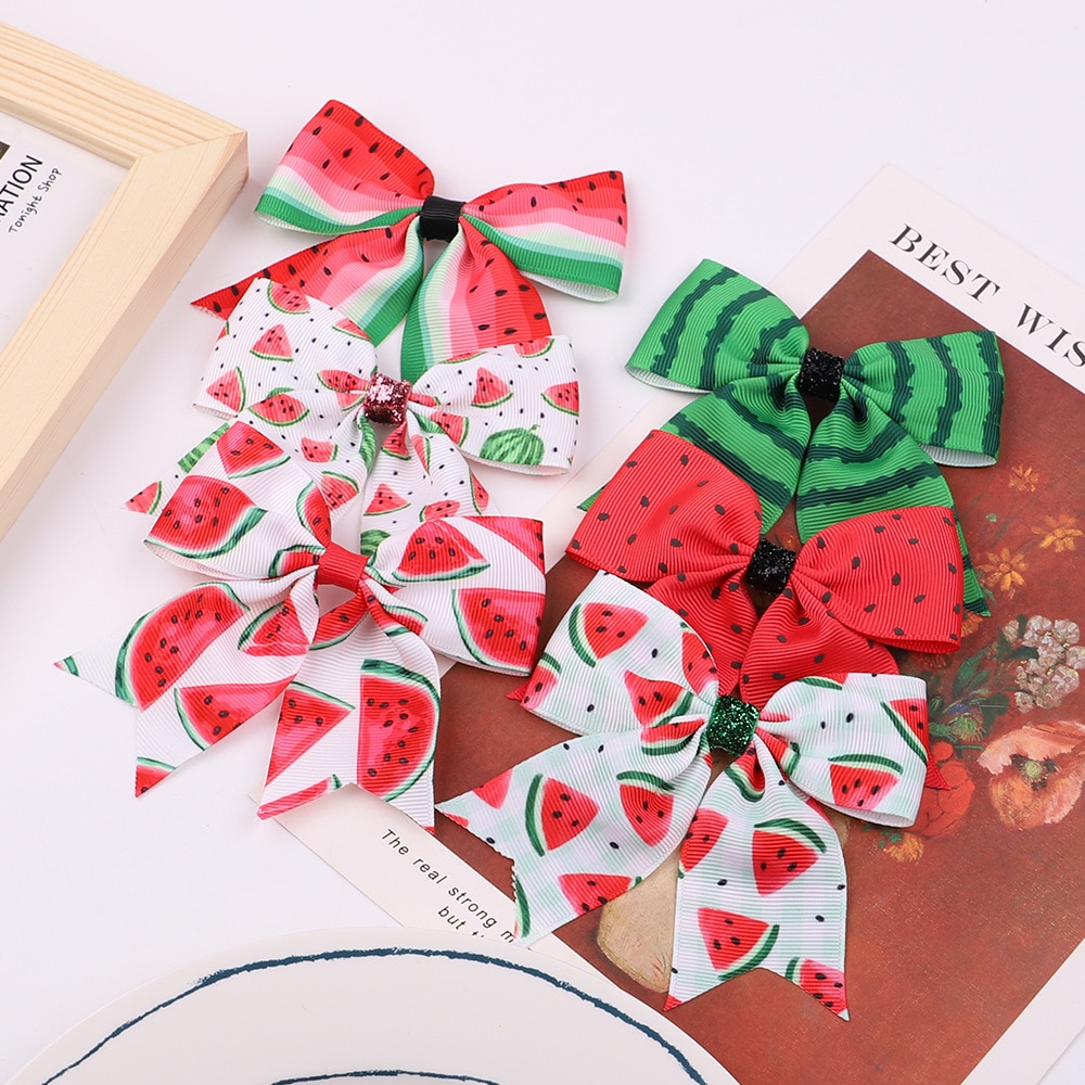 Fashion Handmade Dovetail Bows Toddler Hairpins Cute Cartoon Fruits Print Bowknot Hair Clips Children Headwear Christmas Gifts