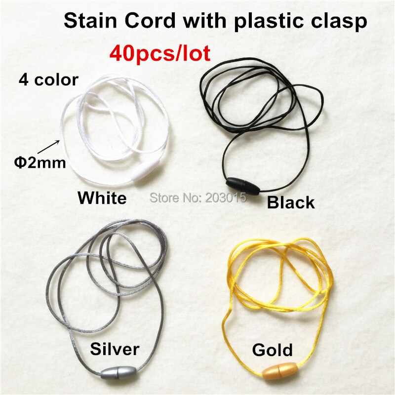 (4 color) 40pcs 2mm Satin Cord with Safety Plastic Breakaway Clasps for DIY Silicone Baby Teething Pendant Necklace