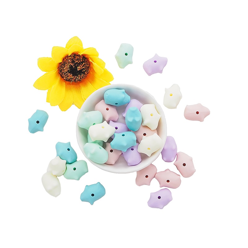 Chenkai 10PCS Pig Shaped Baby Silicone Beads Teether Baby Cartoon Teething For Food Grade Infant Nursing Teether Toy Accessories