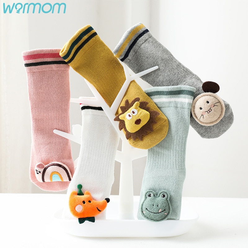 Warmom Cartoon Baby Kids Socks Toddlers Girls Knee High Long Soft Cotton Baby Socks Kids Animal Infant Soft Cotton Socks 13CM