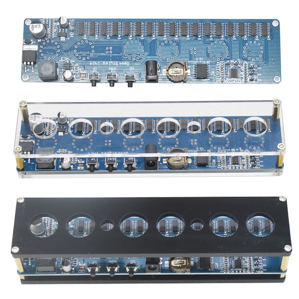 IN14 DC 12V 1A STM8S005 Control Nixie Tube RGB LED Digital Clock Module Kit DIY PCBA Circuit Board Accessories with Acrylic Shel
