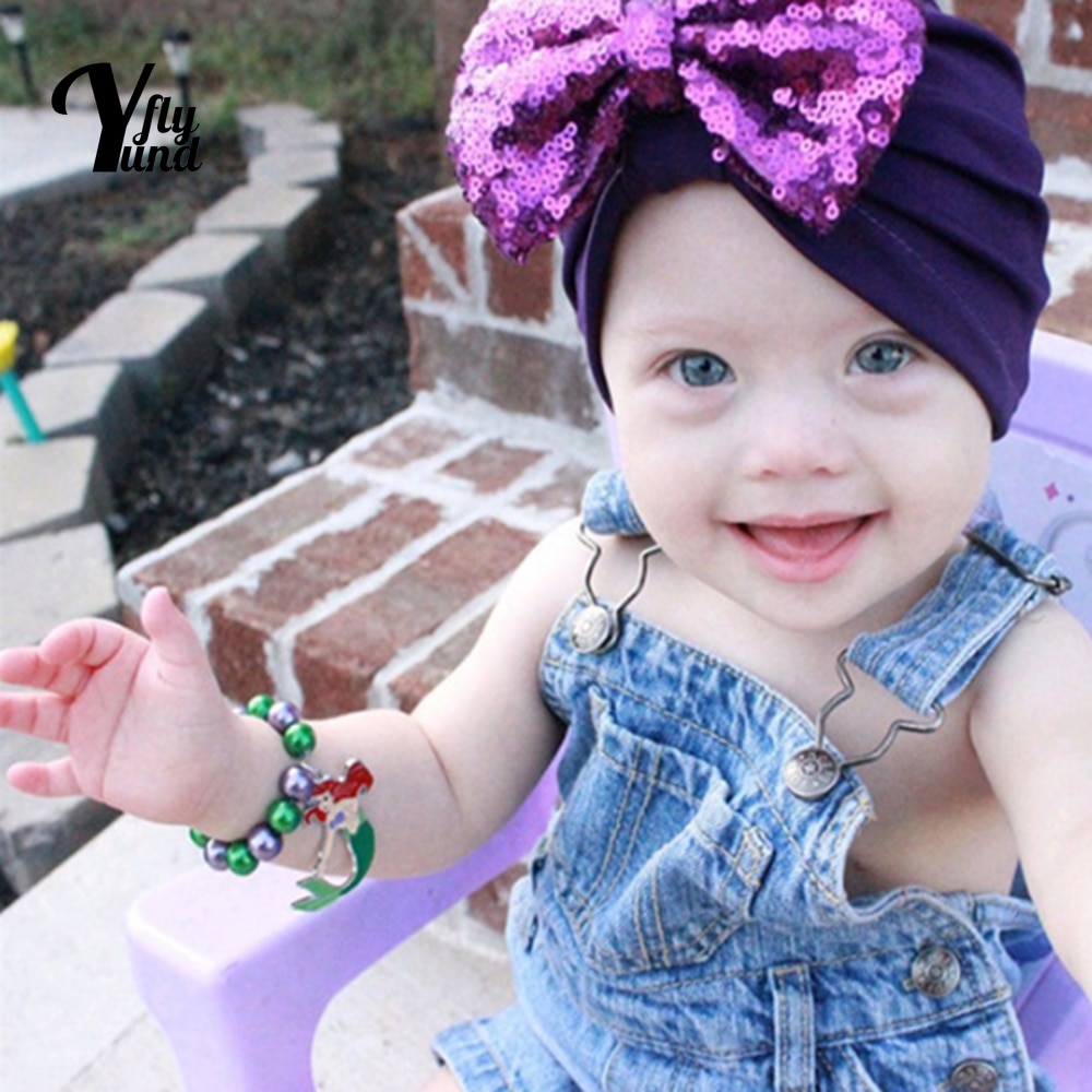 Yundfly Fashion Embroidered Sequins Bows Toddler Hats Cute Handmade Bowknot Baby Beanie Caps Kids Hair Accessories Photo Props