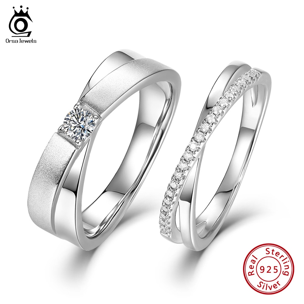 ORSA JEWELS Elegant Moissanite Couple Rings For Men Women Real 925 Silver Engagement Wedding Ring Festival Birthday Gift SMR48