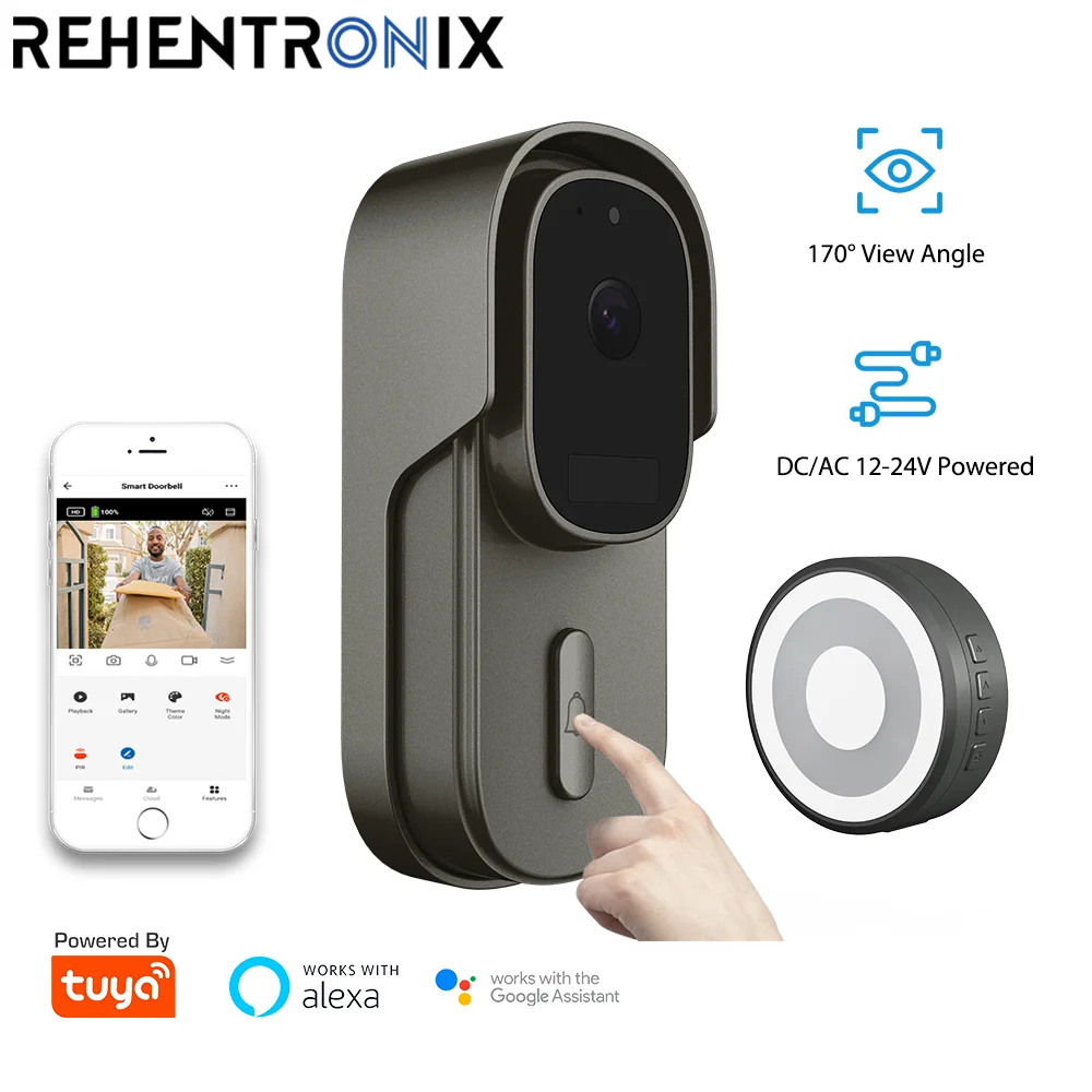 Tuya WiFi Doorbell Camera Battery DC AC 12-24V Powered SmartHomeVideo Doorbell Home 1080P Wireless