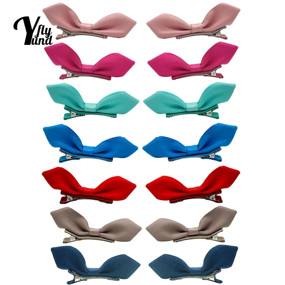 Yundfly 1 Pair 3.5 Inches Solid Color Bunny Ears Infant Hairpins Cute Princess Bangs Barrette Sweet Hair Accessories Photo Props