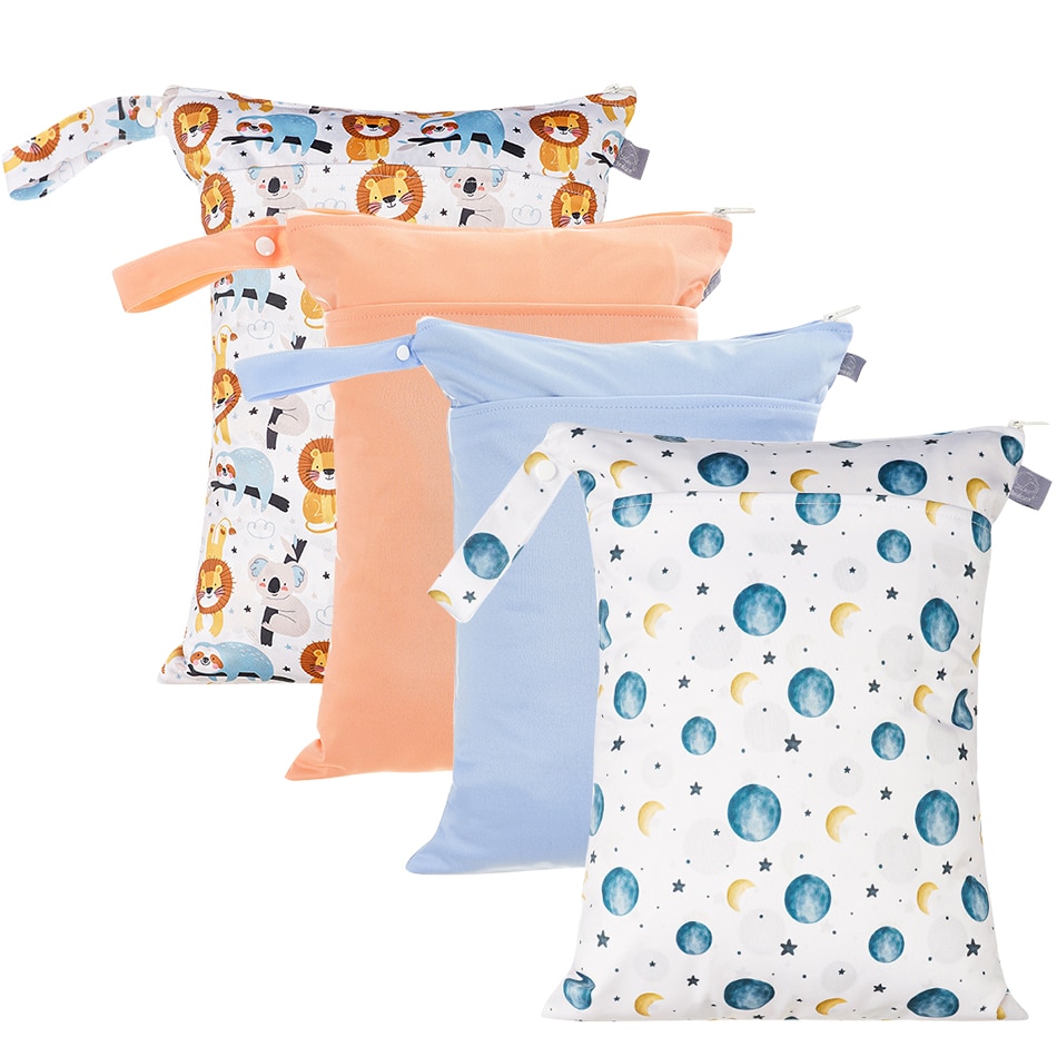 Elinfant 1pcs Reusable Washable Cloth Diaper Print Wet Bag with Double Pockets And Zippers Mall Fresh Waterproof Bag