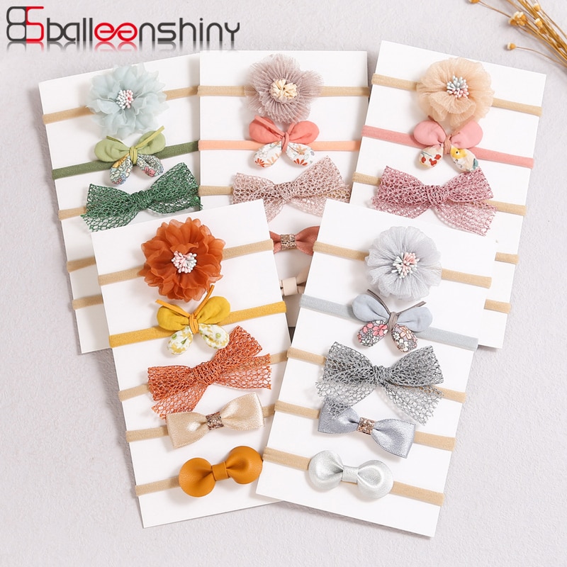 Balleenshiny 5PCS/Lot Baby Girls Flower Hair Bands For Toddlers Infants Hair Accessories Flower Headdress Nylon Band Elastic