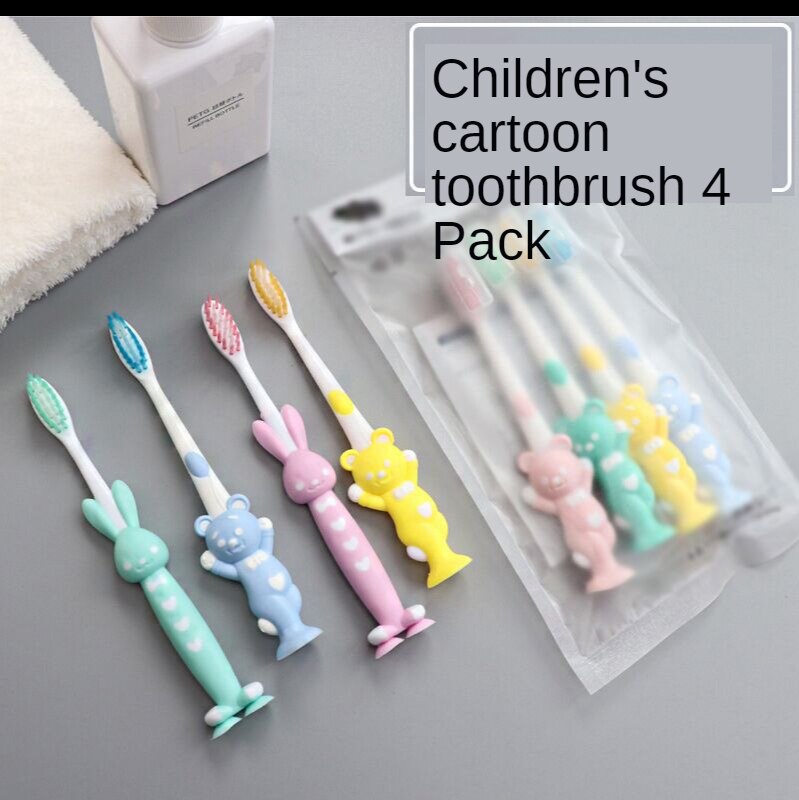 4pcs/set Kids Toothbrush Household Cartoon Toothbrush Children Bamboo Charcoal Soft Hair Set Silicone Cute Clean Teeth Brushing