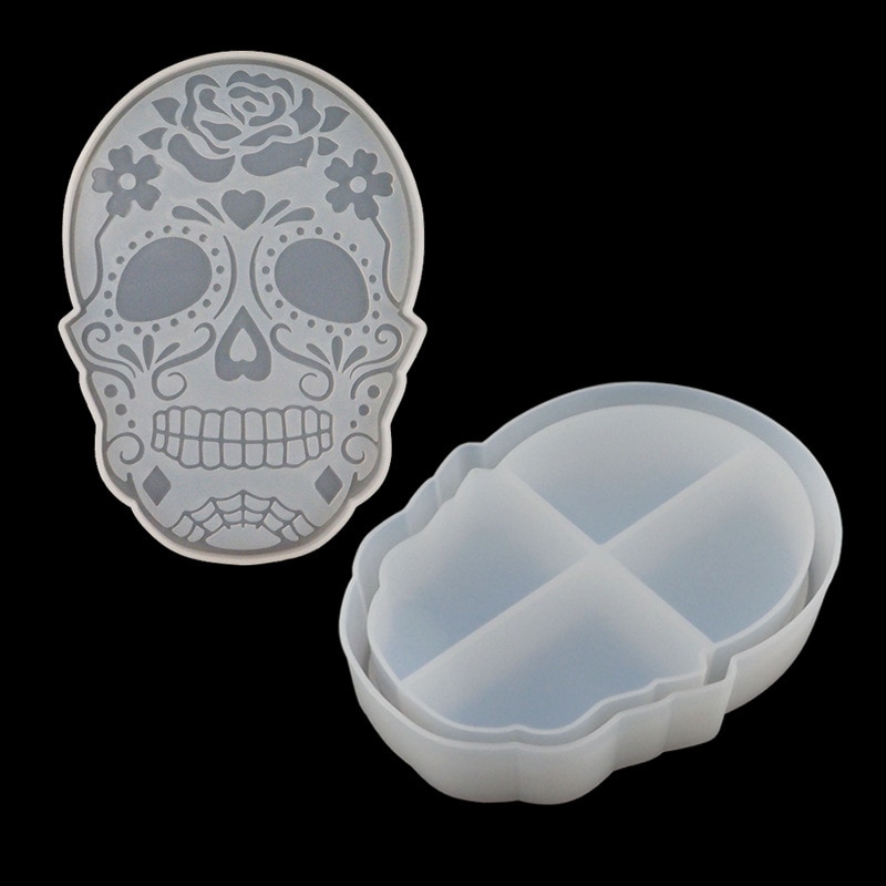 Halloween Skull Storage Box Resin Mold for DIY UV Epoxy Coffin Swing Table Jewelry Box Silicone Mold