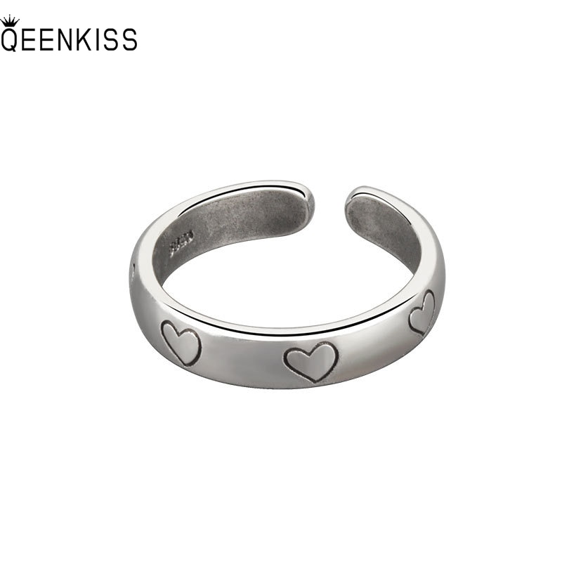 QEENKISS RG6296 2022 Fine Jewelry Wholesale Fashion  Woman Girl Birthday Wedding Gift Round Heart 925 Sterling Silver Open Ring