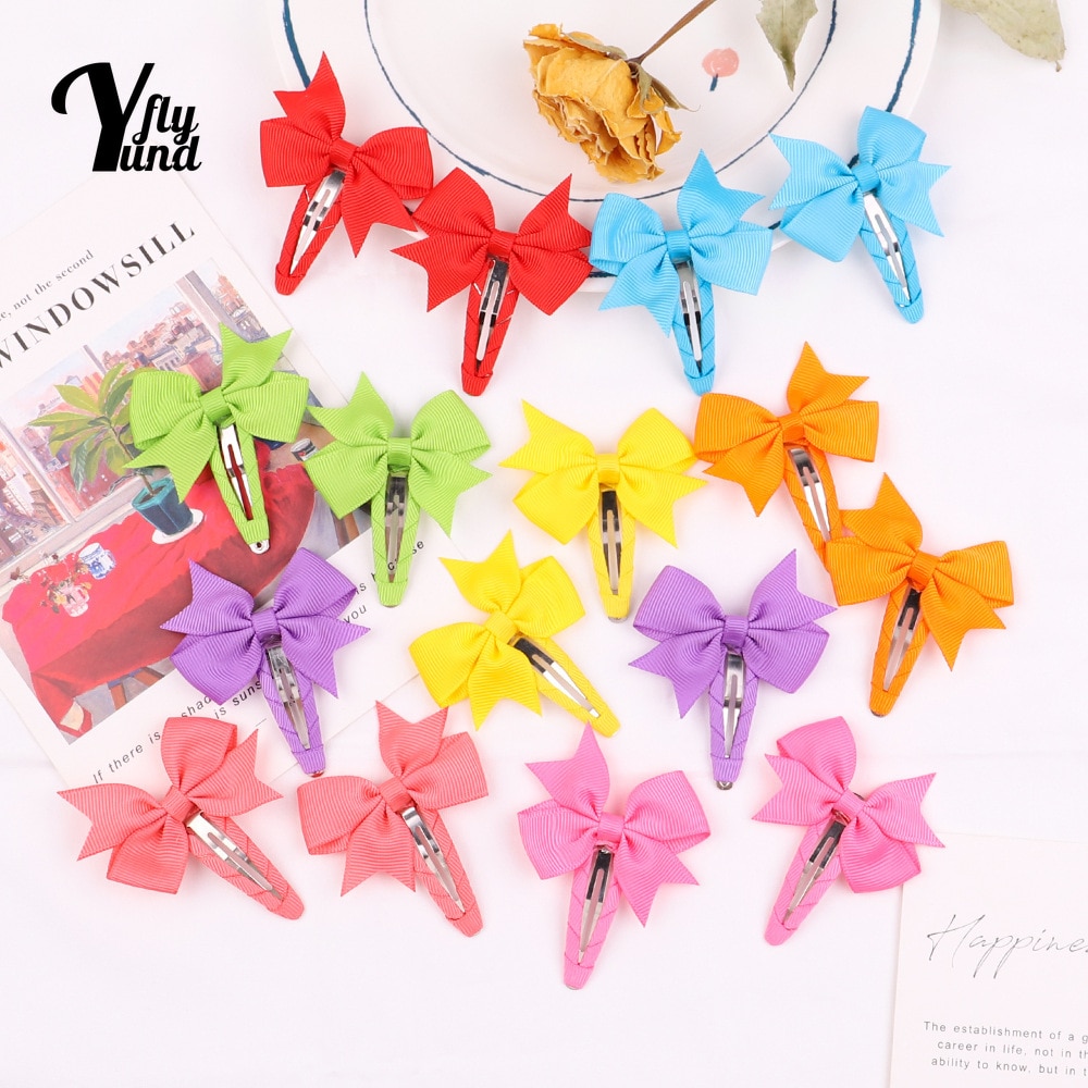 Yundfly 10pcs/lot Solid Color Grosgrain Ribbon Bowknot BB Clip Cute Baby Girls Bangs Hairpin DIY Children Headwear Styling Tools