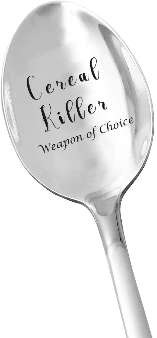 Engraved Cereal Spoon Gifts for Kids Men Women - Cereal Killer Weapon of Choice Spoon Stainless Steel -Funny Cereal Lovers Gift