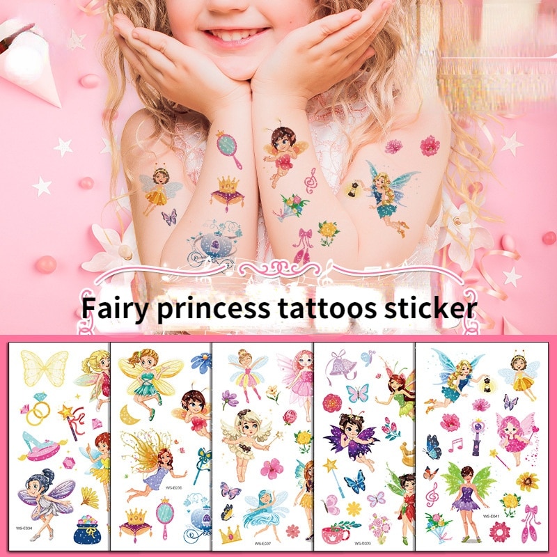10pcs Flower Fairy Temporary Tattoos For Girls Waterproof Princess Flower Fairy Fake Tattoo Stickers for Kids Birthday Party