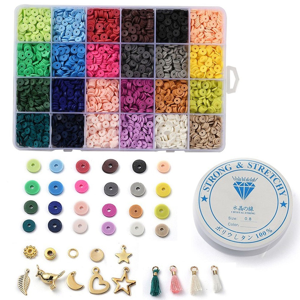 24 Color/Box Polymer Clay Beads 6mm for DIY Bracelet Earring Necklace jewelry Making Kits With Charms Clasps Wire Accessories
