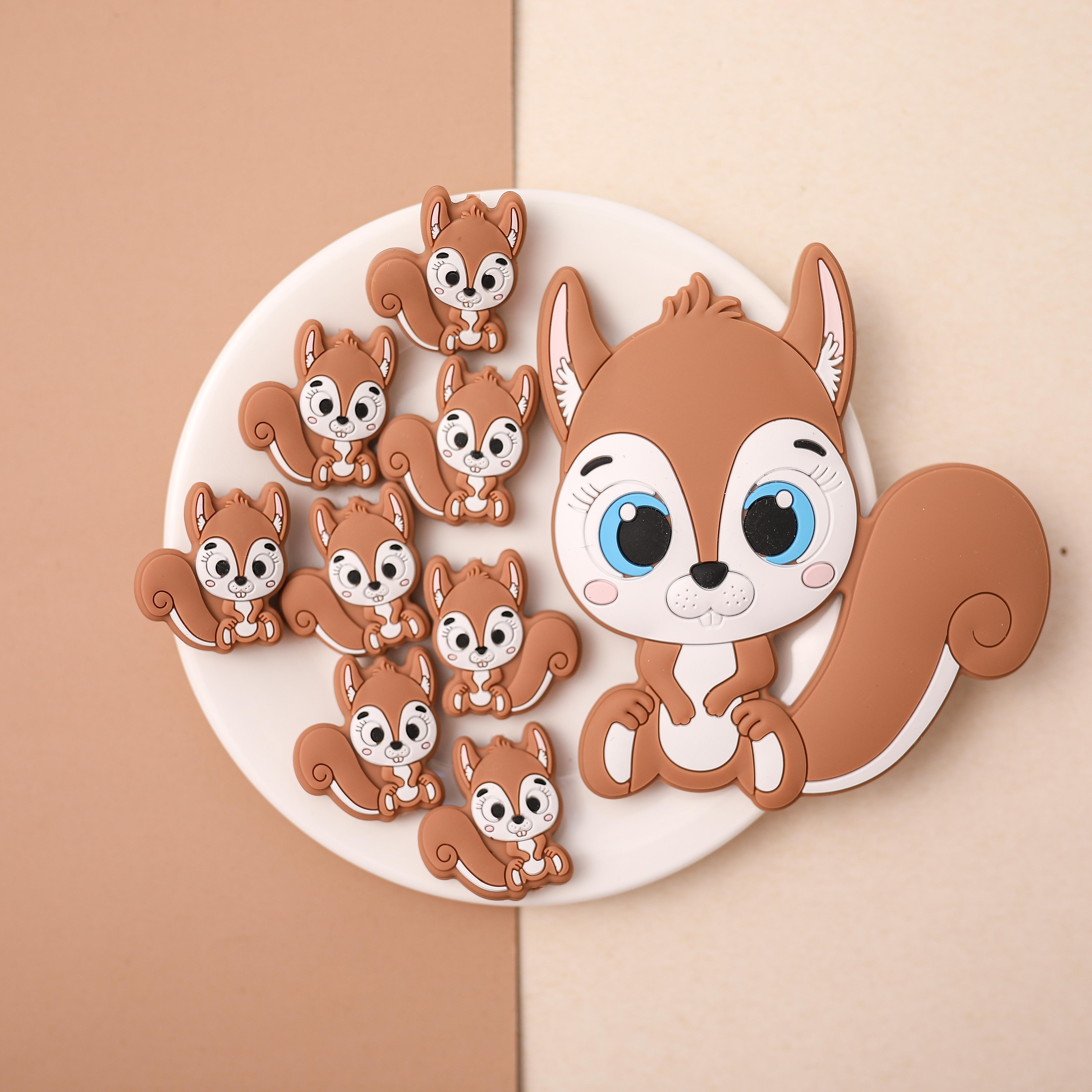 5 Pc/lot Baby Teether Beads Cartoon Squirrel Baby Teether Food Grade BPA Free Nursing Silicone Bead for DIY Pacifier Clip