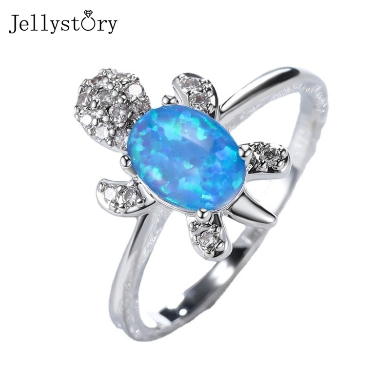 Jellystory Opal Tortoise Ring For Women 925 Sterling Silver 8*15mm Simple Wedding Anniversary Earrings Jewelry Gifts 2021 Trend