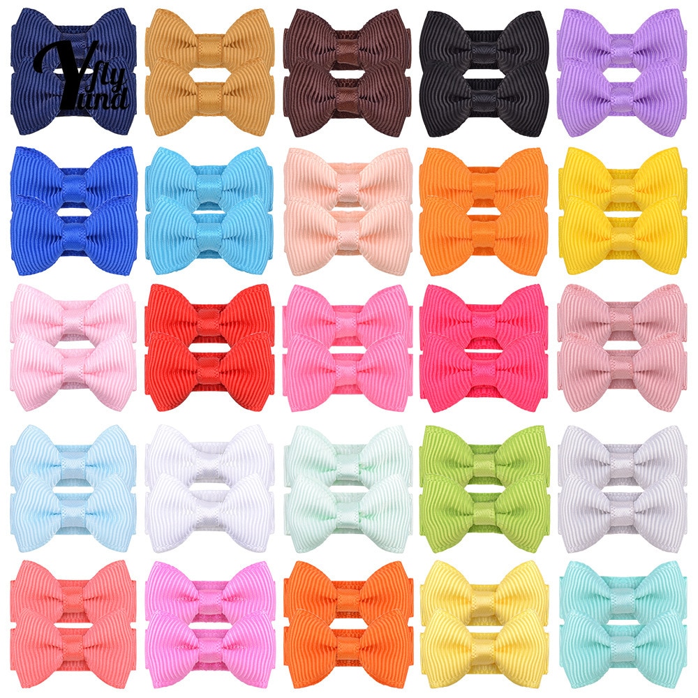 Yundfly 10pcs/lot 3.1 CM Mini Solid Color Ribbon Bows Toddler Hair Clips Cute Princess Bangs Hairpins Baby Headwear Holiday Gift