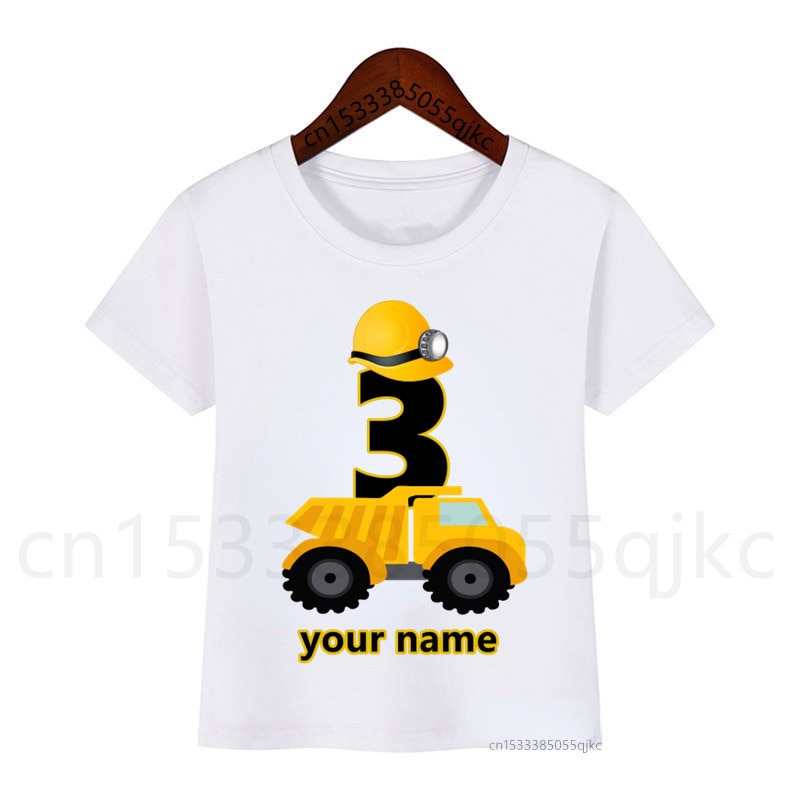 Children's Construction Truck T-shirt Excavator Tops Children's Fashion T-shirt Boys and Girls Construction Truck Birt
