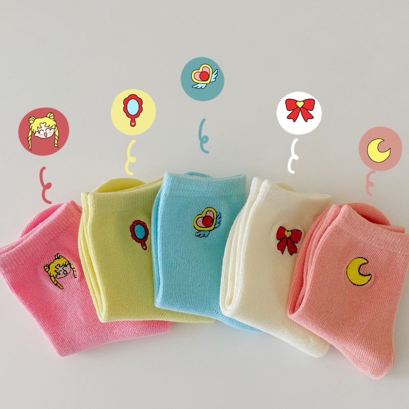 5 pairs of combination Children's socks dream girls embroidery socks cute socks Cotton kid's socks tube socks