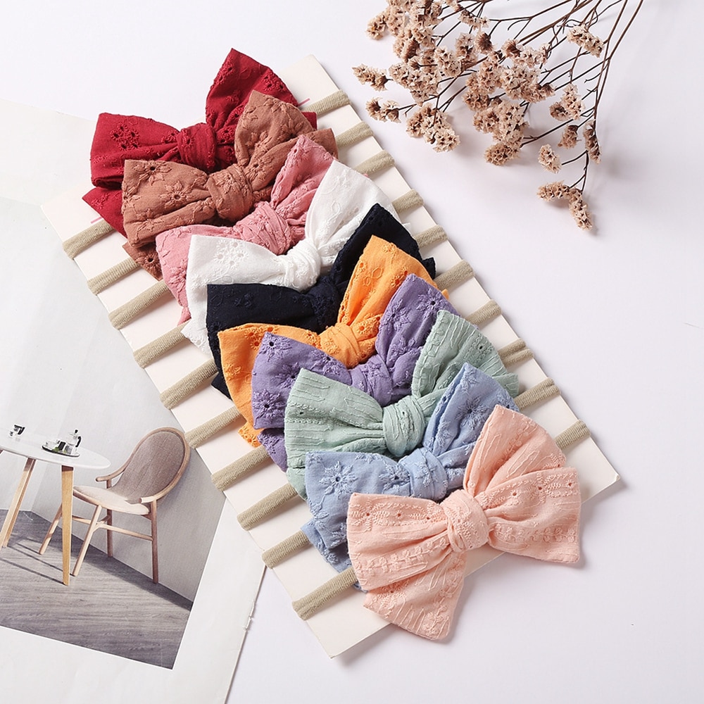 1 PCS Fashion Embroidered Cotton Bowknot Headband Toddler Cute Handmade Bows Nylon Hairband Hair Accessories Photography Props